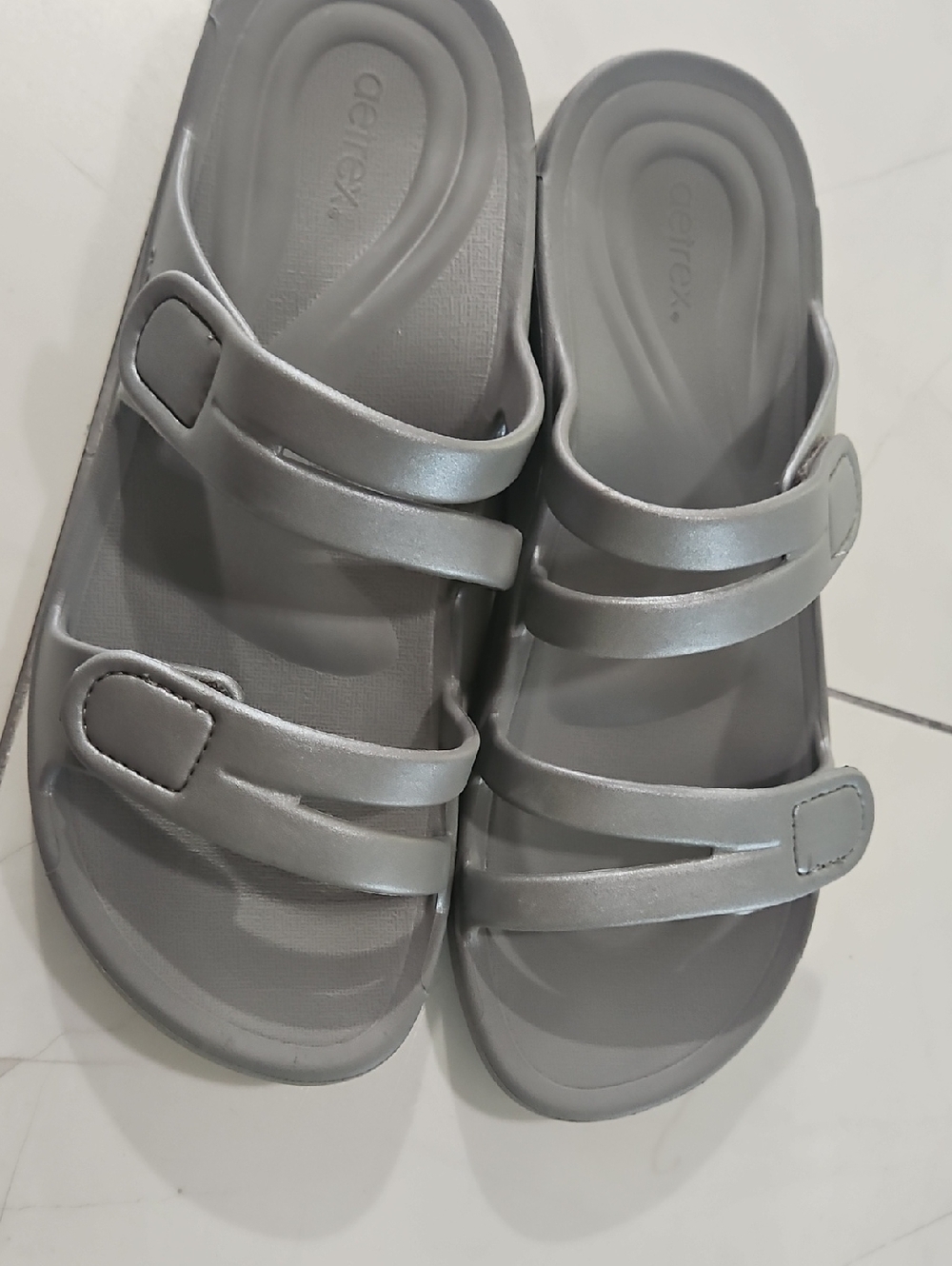 Aetrex Silver Women's Slide Sandals